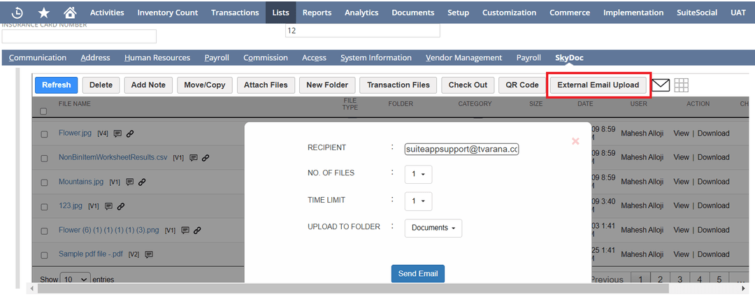 Skydoc screenshot: Skydoc external uploads