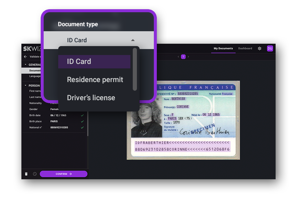 Skwiz extracting data from a ID card