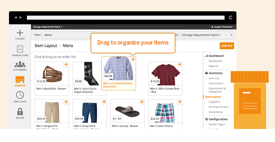 Cashier Live Software - Drag to organize sales items