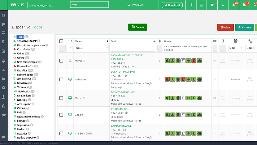 Milvus device status monitoring