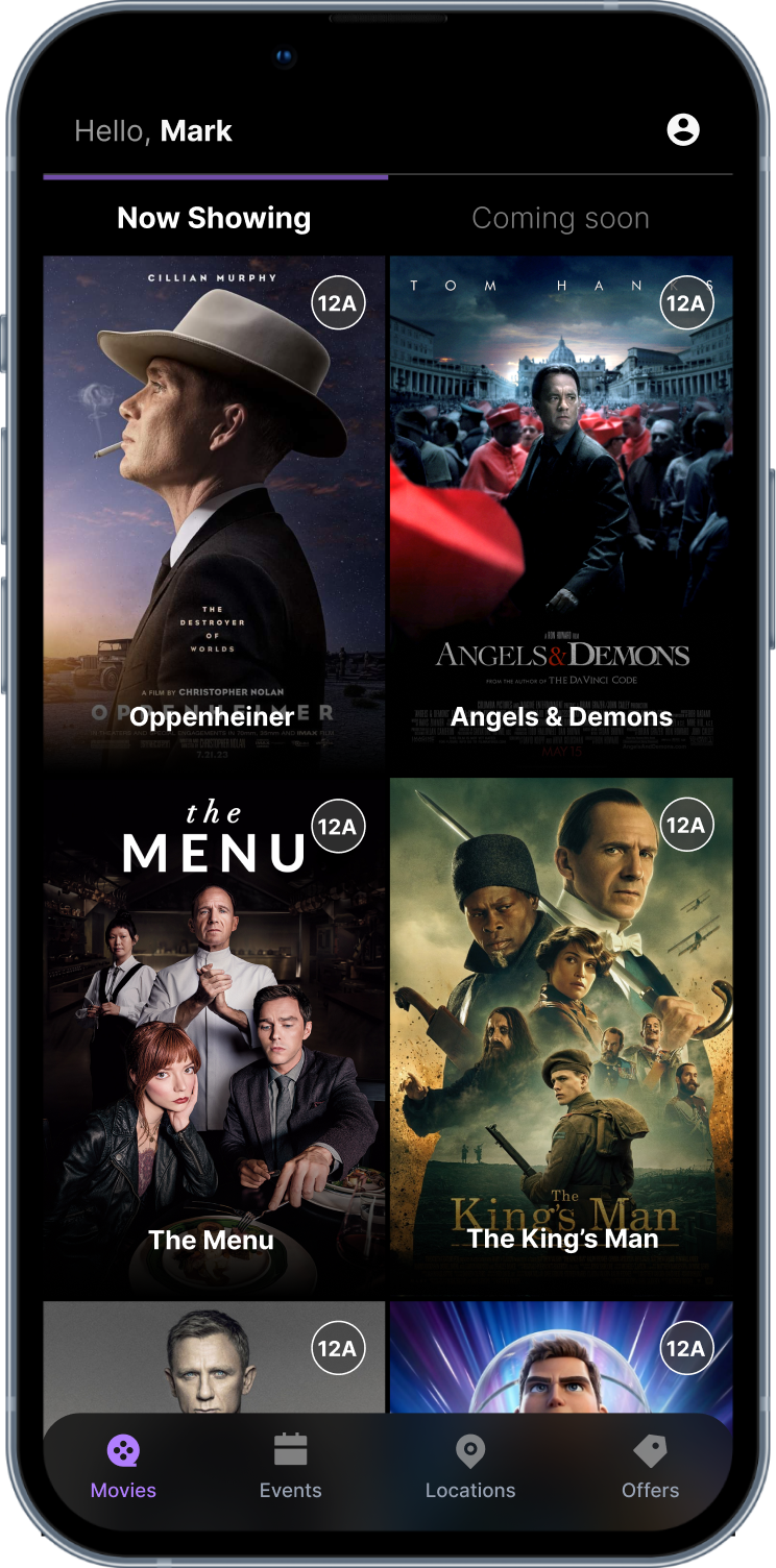 Customised mobile app for customers of the cinema (movie and times selection)