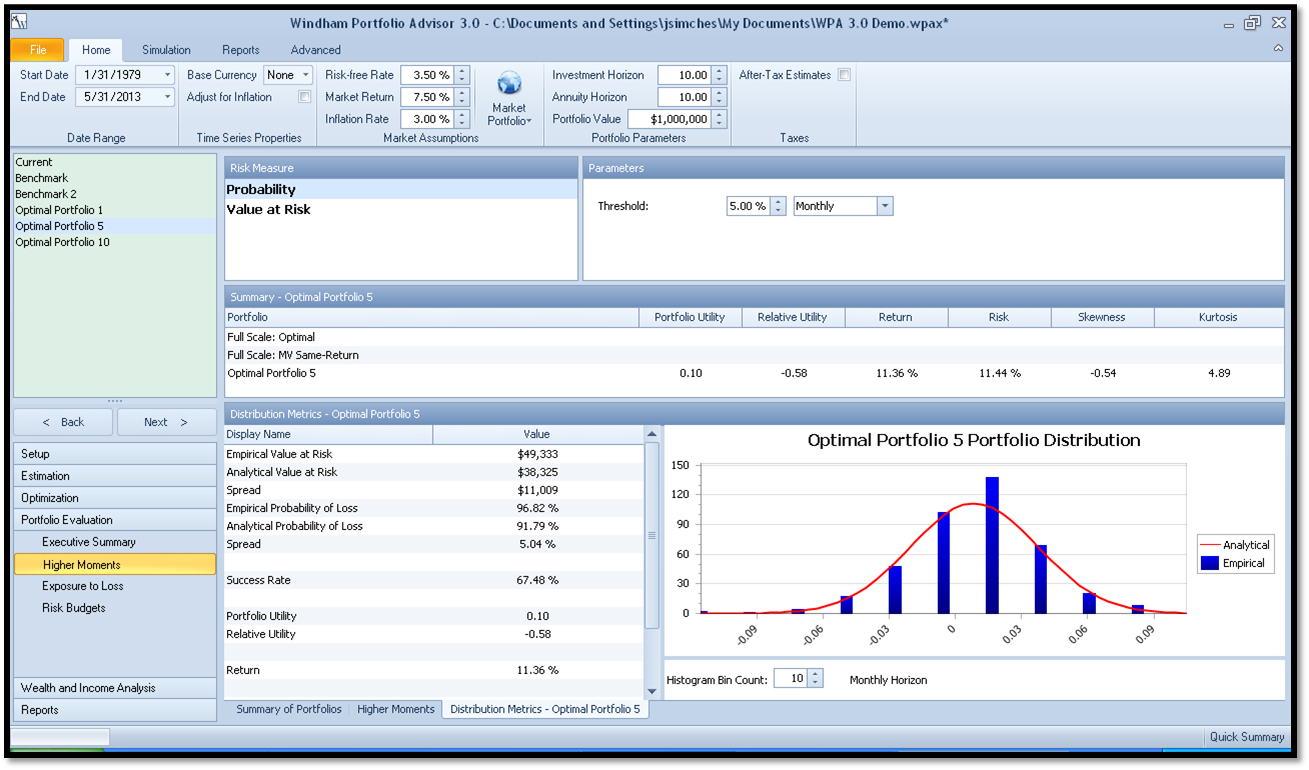 Windham Portfolio Advisor portfolio distribution screenshot