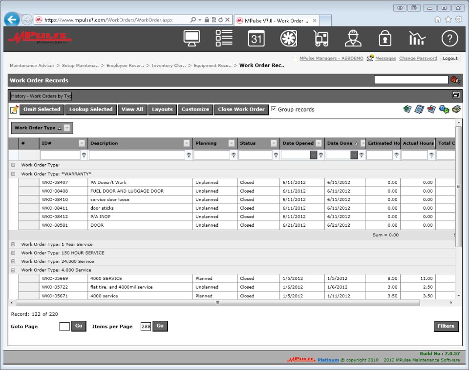 MPulse Software - MPulse enables users to manage work orders by their type, such as warranties or yearly services