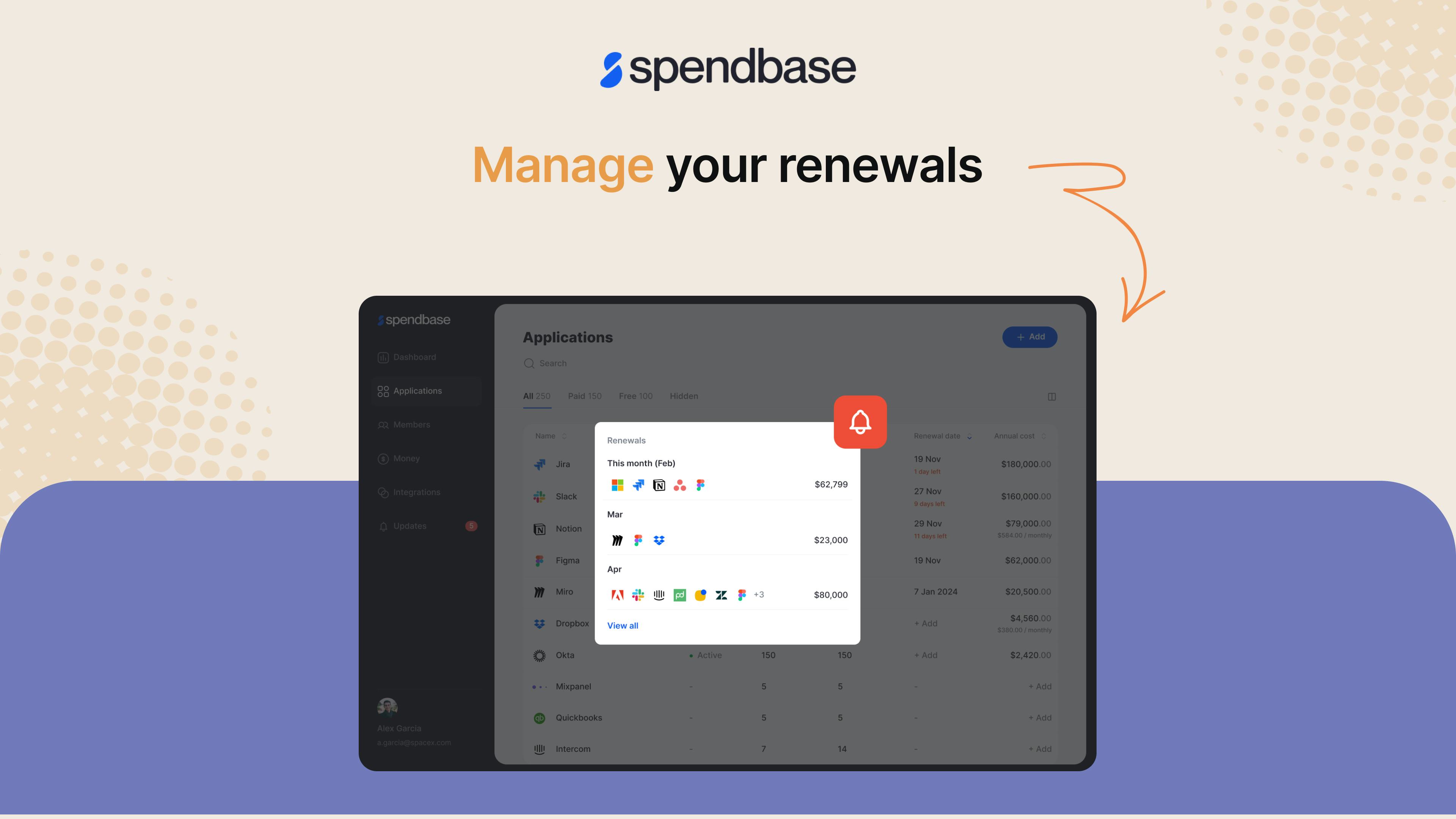 Spendbase Software - Easily manage all your renewals in a centralized way and forget about Excel tables that are never up-to-date.