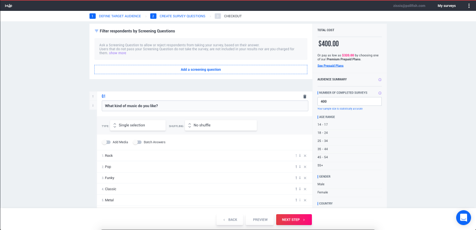 Pollfish Software - Pollfish create questionnaires