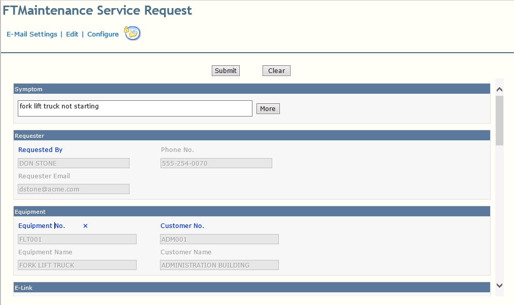 FTMaintenance Select Software - Generate service requests with complete service details
