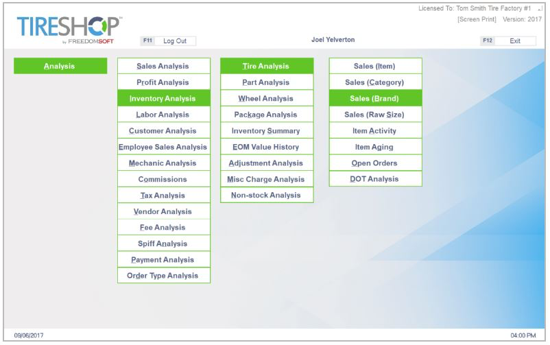 TireShop Software - Select from different reporting options or create a custom report