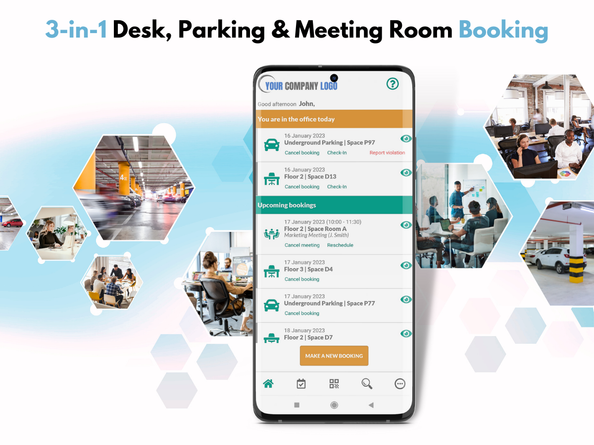 3-in-1 desk, parking and meeting room booking solution