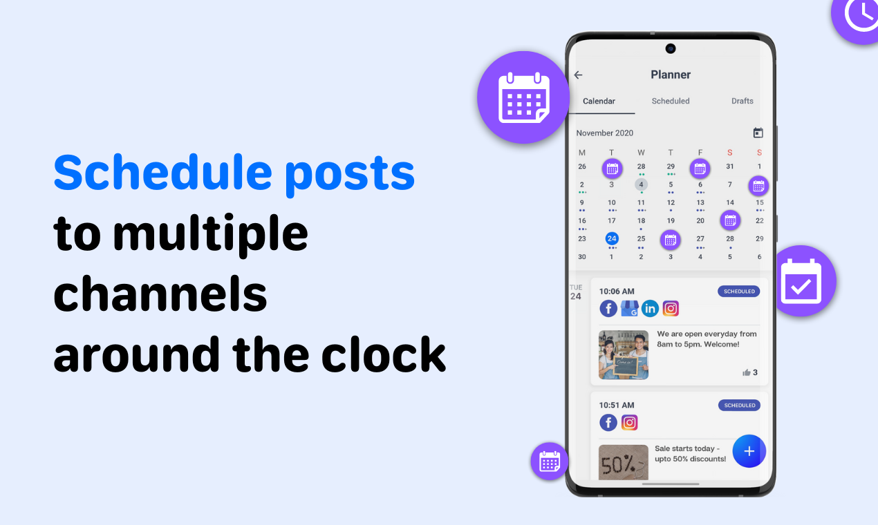 Schedule posts to Instagram and other channels around the clock