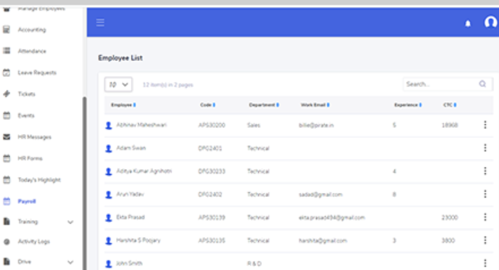 DIY HRMS screenshot: DIY HRMS employee list
