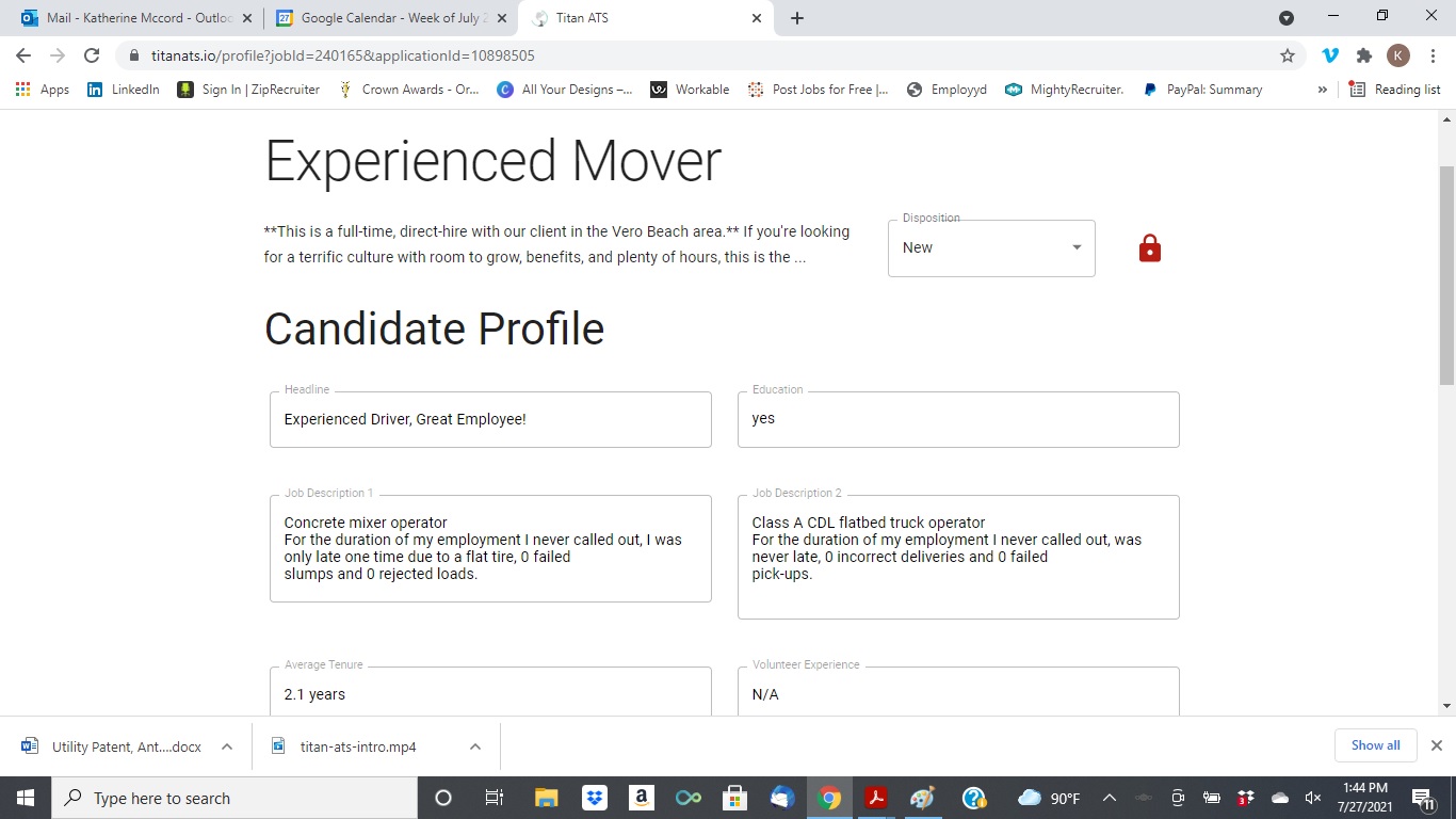 Candidate profile section