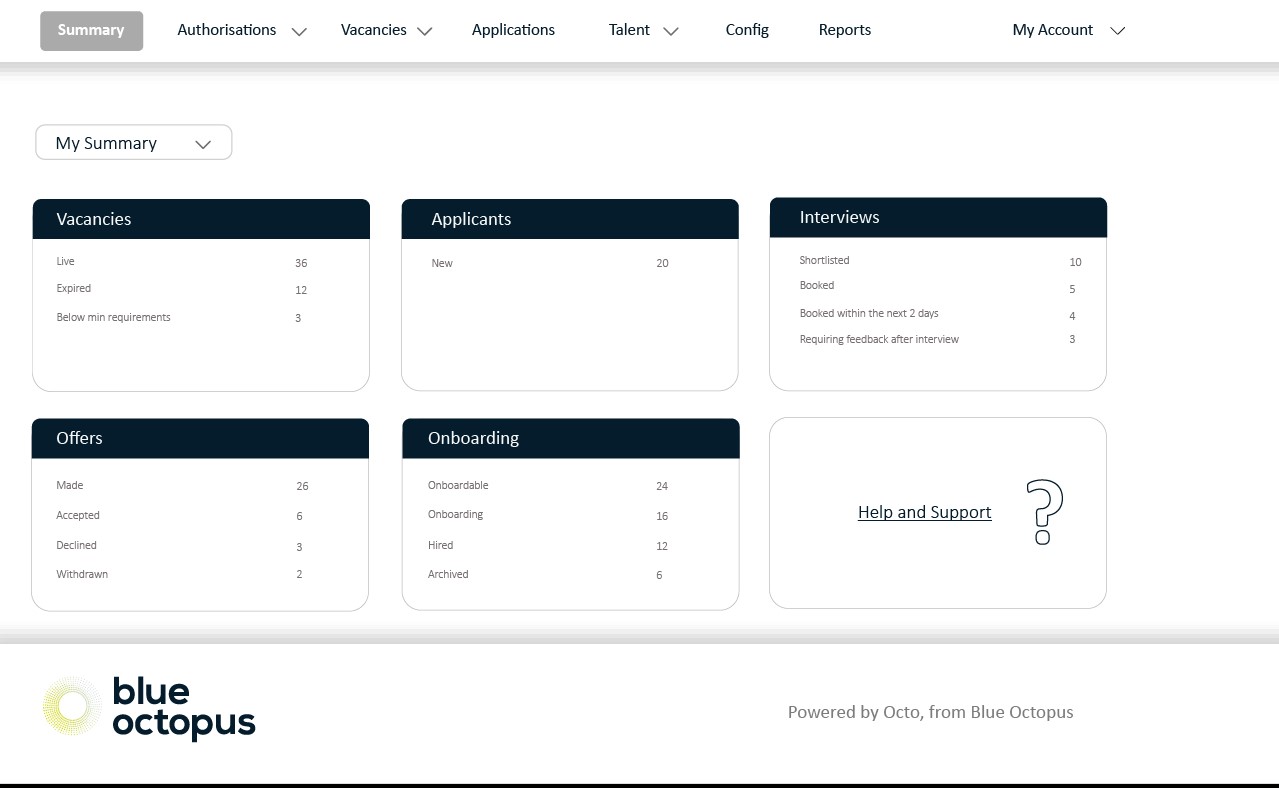 Octo ATS screenshot: Octo ATS account details
