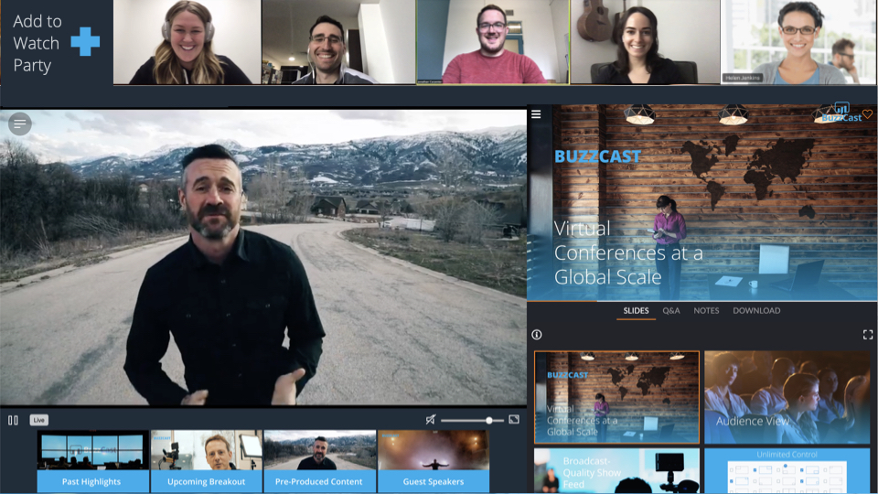 BuzzCast screenshot: BuzzCast virtual event platform has created it's own Watch Party feature!