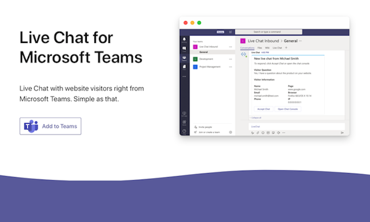 Social Intents screenshot: Live Chat for Microsoft Teams