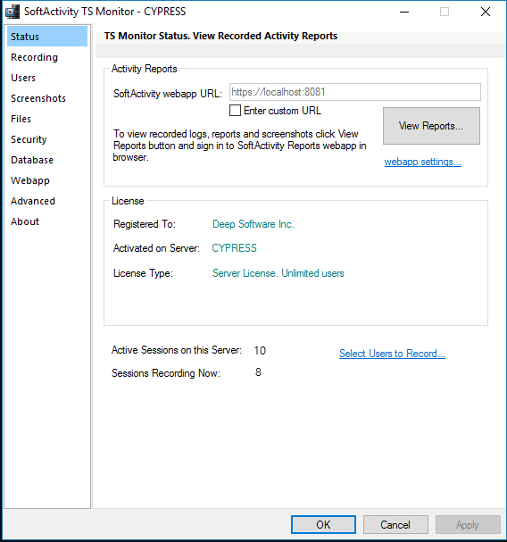 SoftActivity Monitor status monitoring screenshot