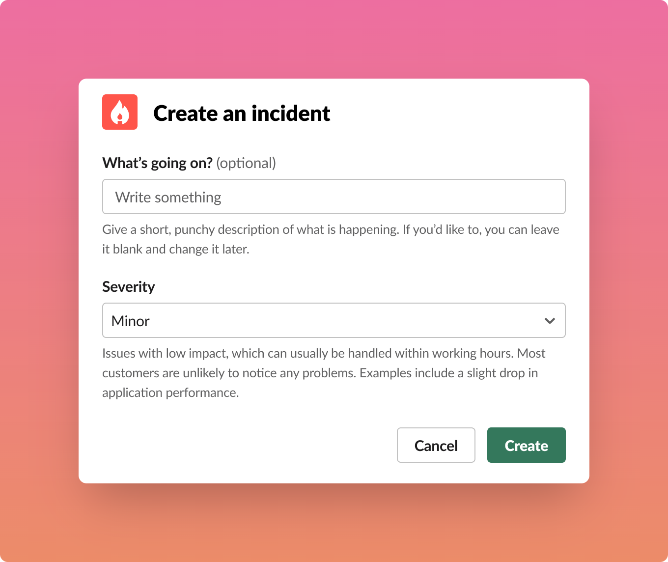 incident.io screenshot: Create an incident in seconds