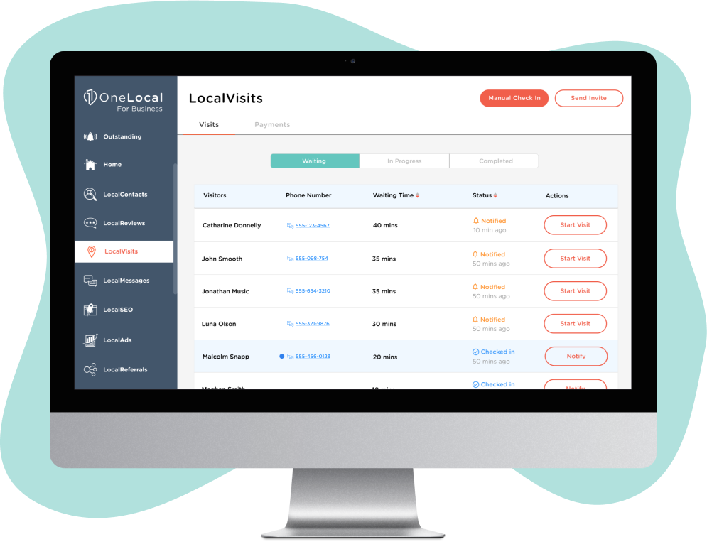 Whether you use appointments, walk-ins or some combination of the two, our intuitive dashboard is built to manage any type of customer intake. Your LocalVisits web-booker feature on your LocalSite allows you to directly receive booking requests.