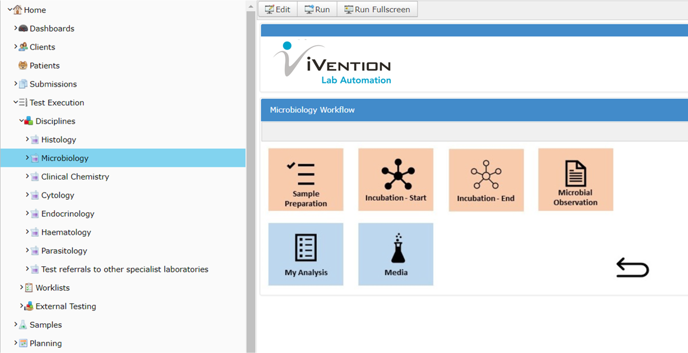 iLES screenshot: iLES -  Test Execution - Disciplines - Microbiology workflow