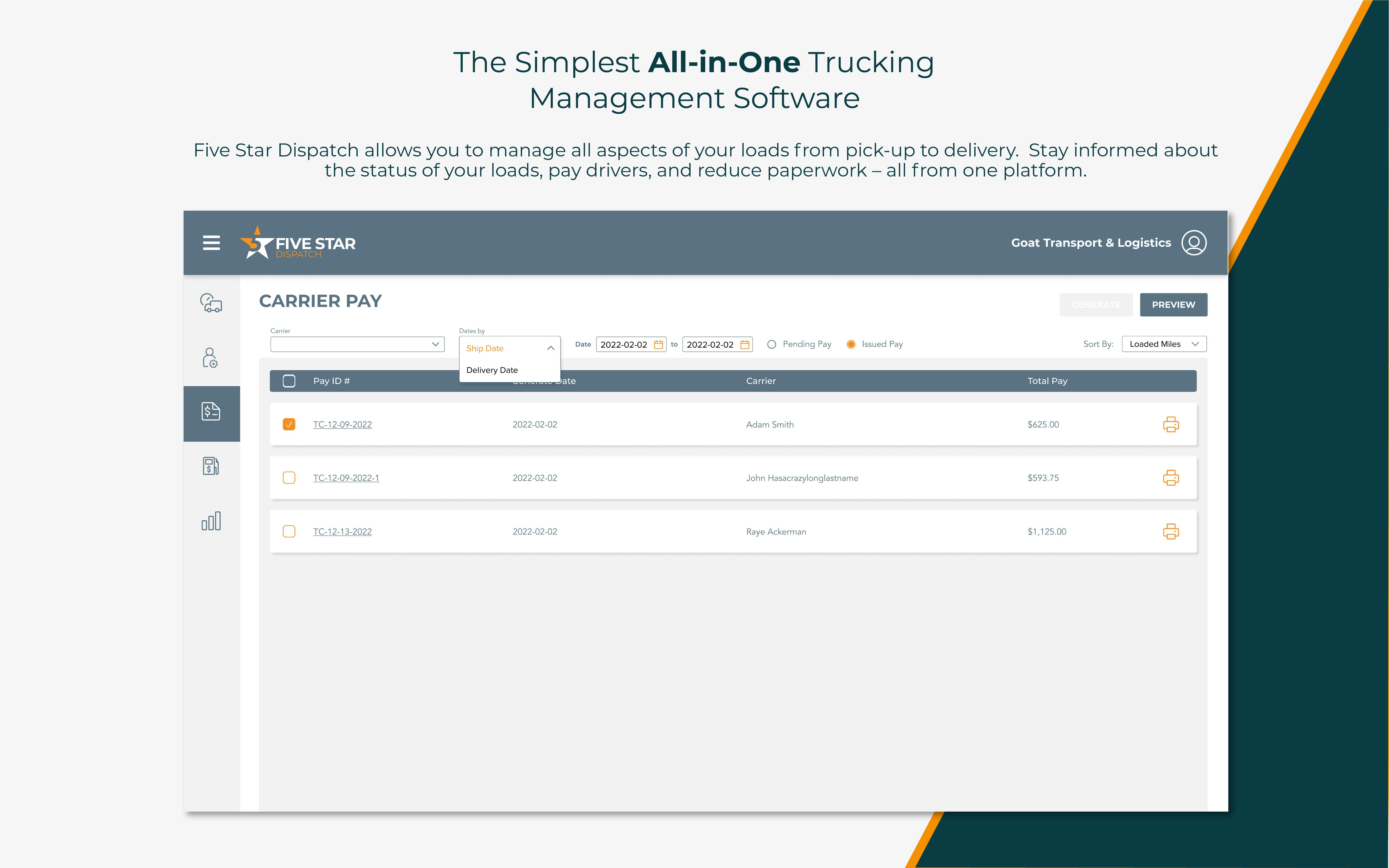 Five Start TMS Software - The Simplest All-in-One Trucking Management Software