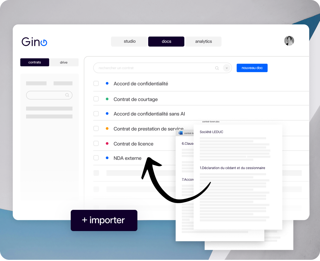 Gino LegalTech screenshot: Importez vos contrats en masse