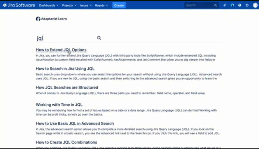 Learn For Jira search