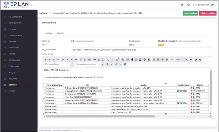 EduPLANWeb screenshot: EduPLANWeb email notifications