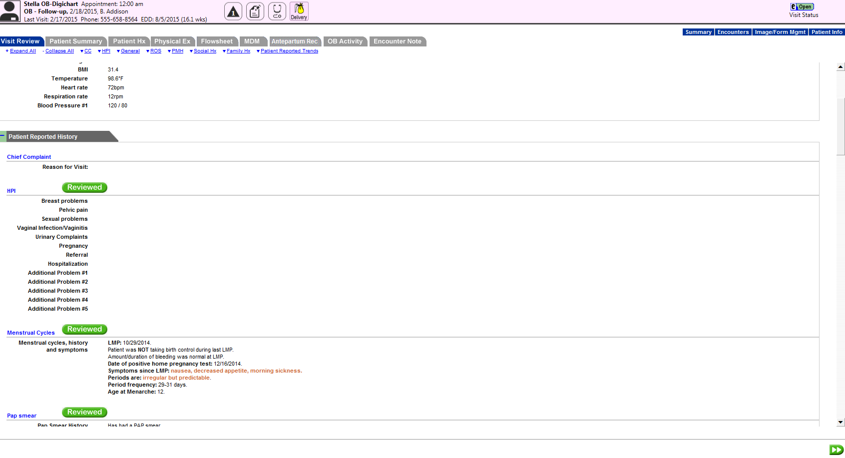 Amazing Charts EHR OB/GYN Software - Visit review