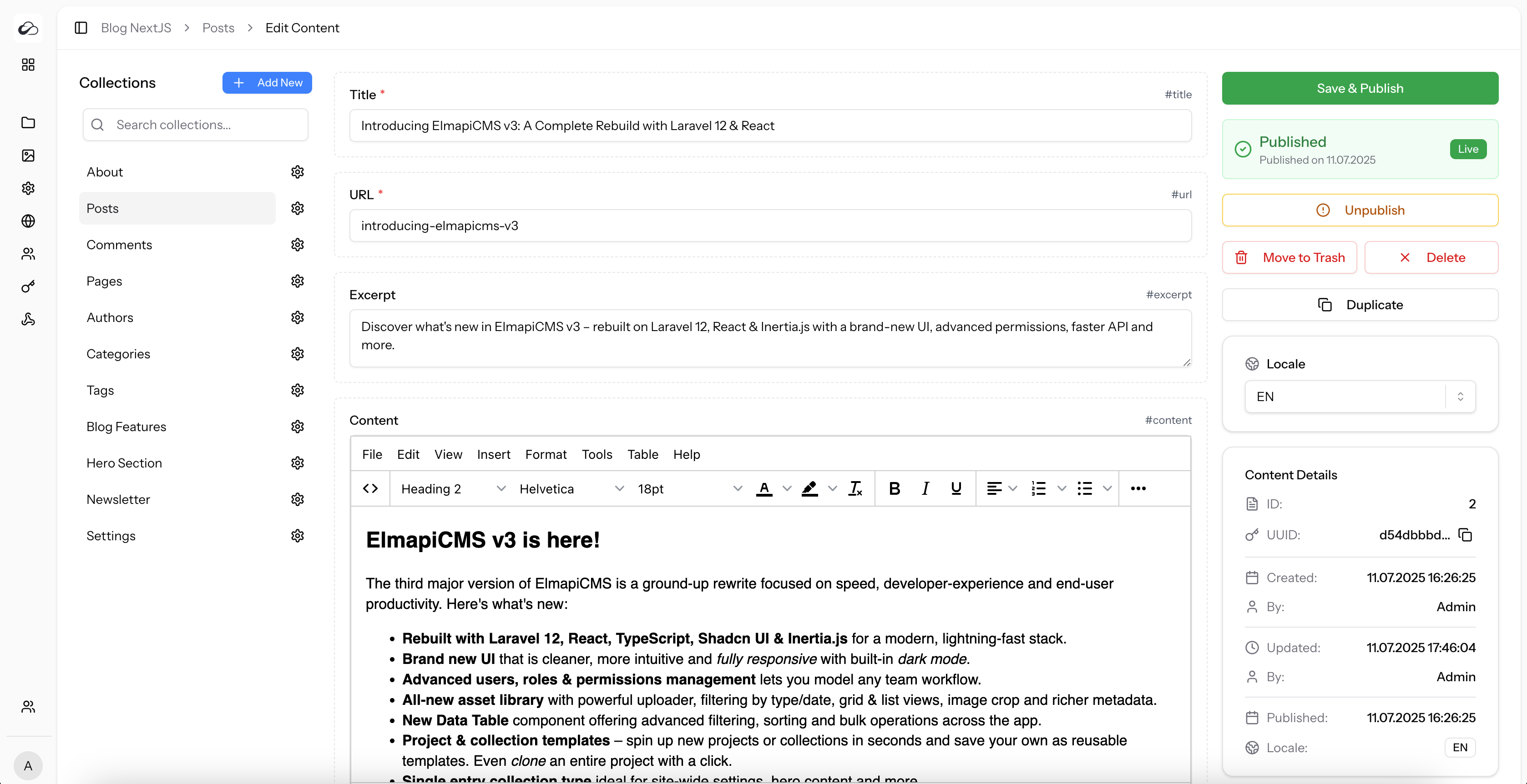 ElmapiCMS screenshot: ElmapiCMS interface