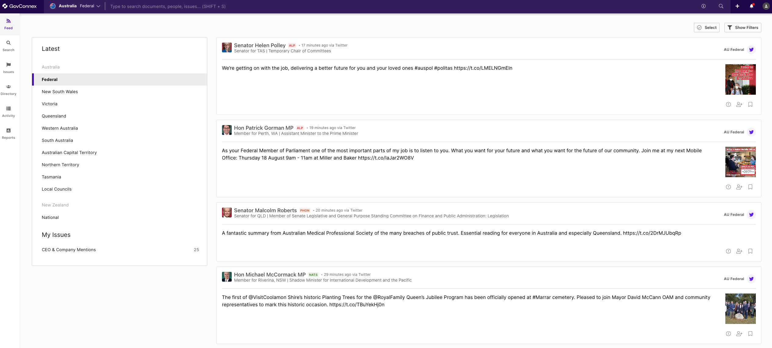 GovConnex screenshot: GovConnex Live Feed
