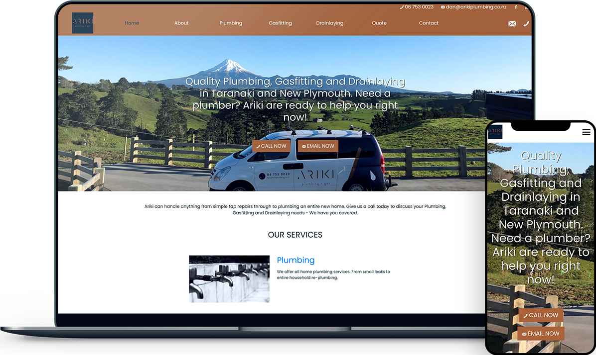 Ariki Plumbing - website home page - made with dazzly website builder