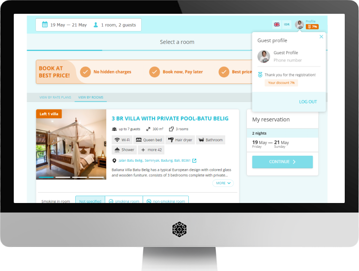 TravelLine Booking Engine has an automatic built-in hotel loyalty program. To start earning loyalty perks, users just need to sign up on your hotel website. To redeem the perks while making bookings, it is enough to log in.