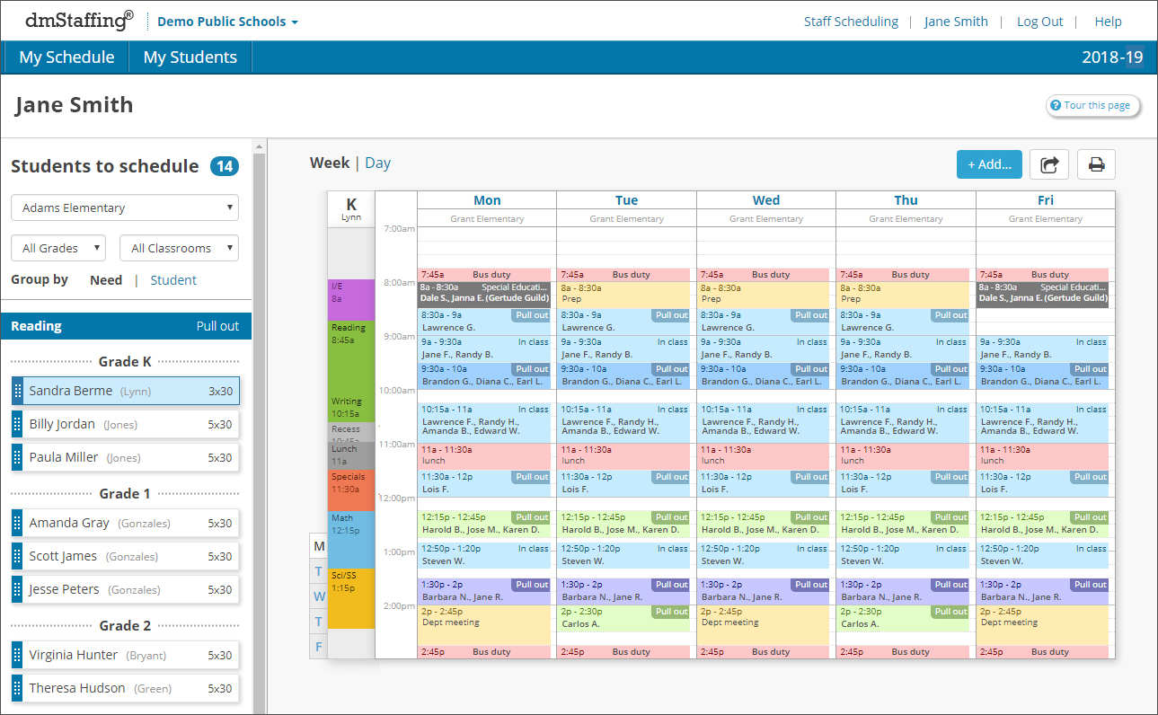 DMSchedules: Special Education screenshot: Special Education Teacher Schedule