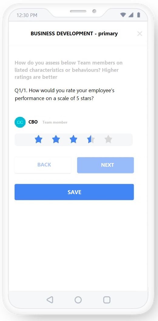 snapshot rating screen that allows users to give feedback on their mentees. 