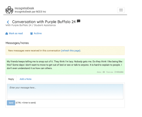 Confides screenshot: IncognitoDesk messages