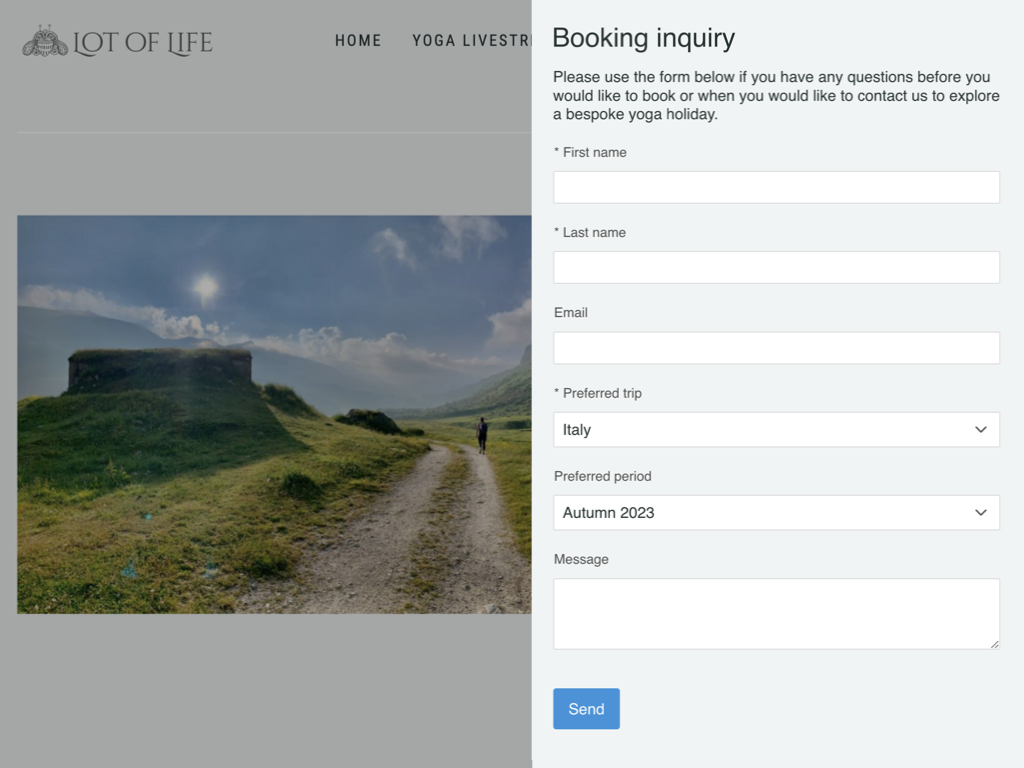 With our embeddable form, you can accept booking inquiries for bespoke bookings and manage them from Bookinglayer's Backoffice.