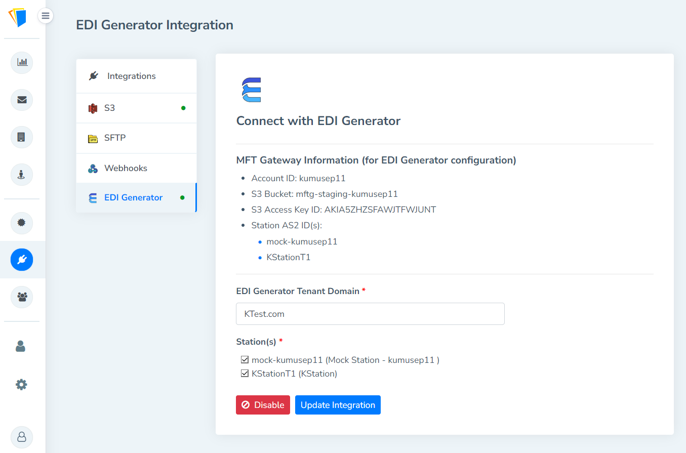 MFT Gateway EDI generator integration