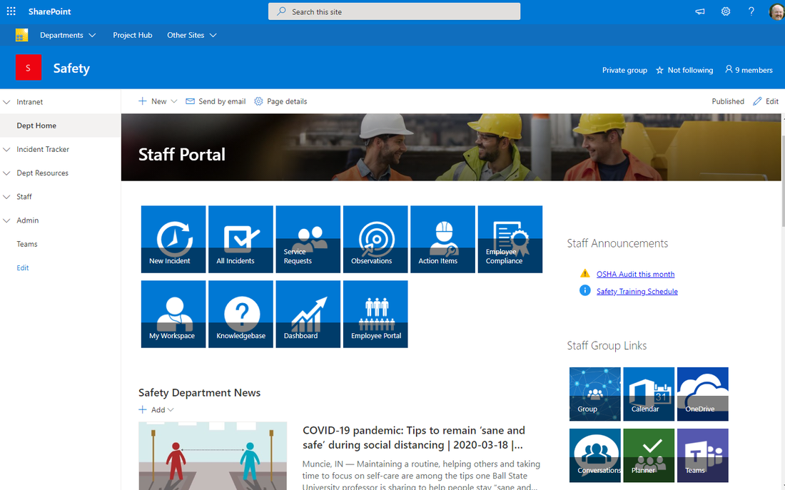 SP Safety screenshot: SP Safety staff portal