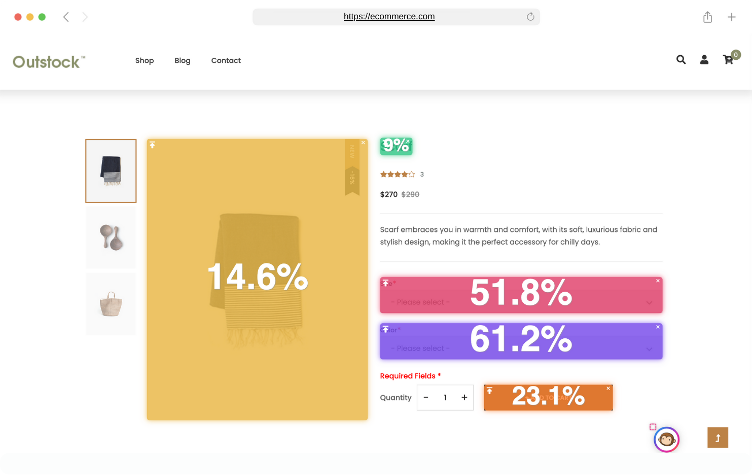 Air360 screenshot: Understand any element performance(button, text, images) with just a click on your website