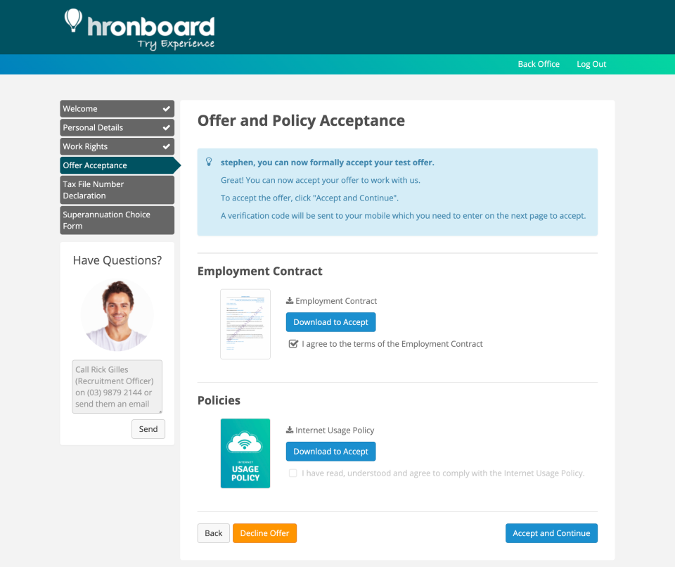 HROnboard offer acceptance