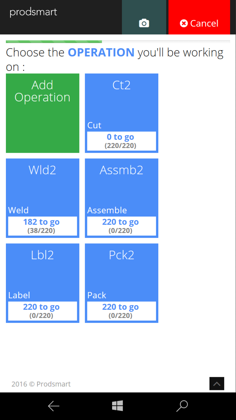 Employees can enter operations as they work on them