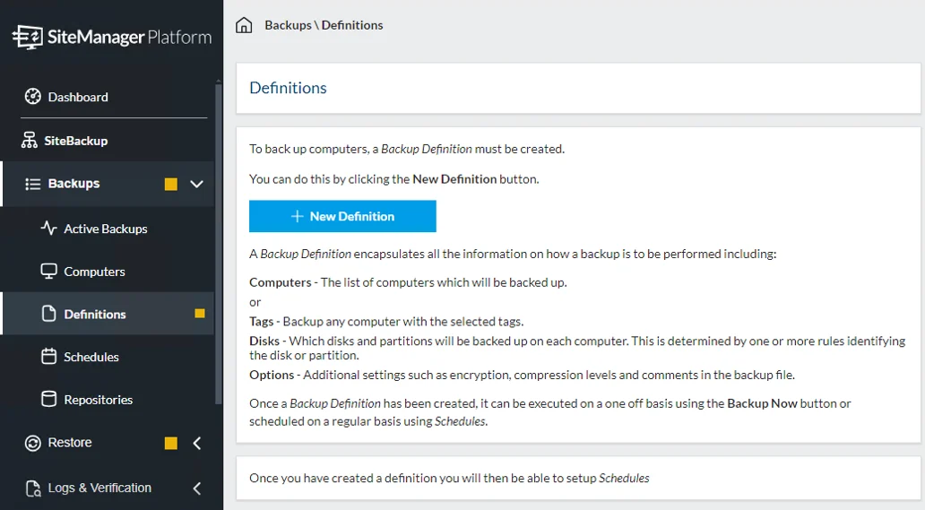 SiteBackup Software - SiteBackup definitions