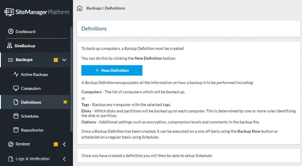 SiteBackup Software - SiteBackup definitions