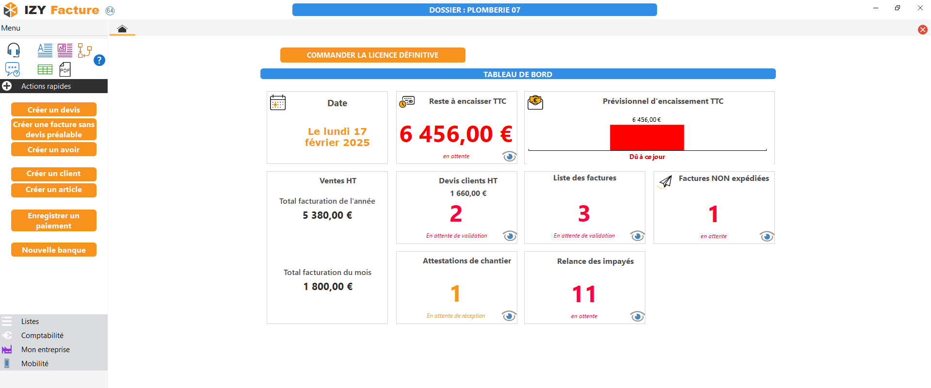 IZY FACTURE screenshot: IZY FACTURE dashboard