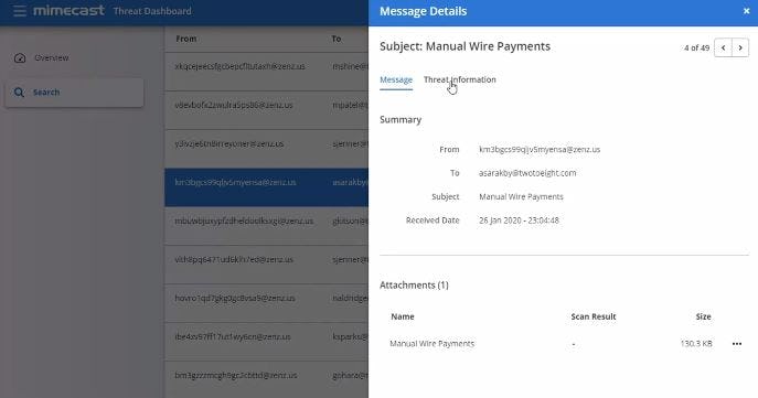 MimeCast Email Security Software - MimeCast Email Security view message details