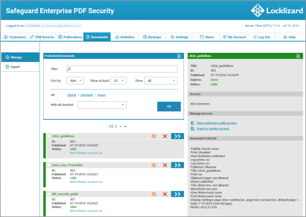 Lizard Safeguard PDF Security Software - Safeguard Admin: Document management