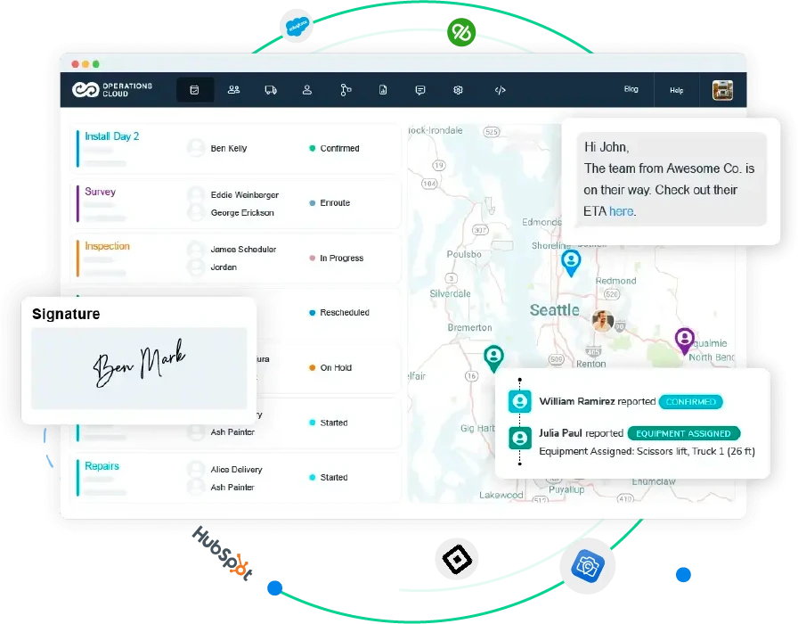 Arrivy Field Service Management screenshot: FSM Dashboard