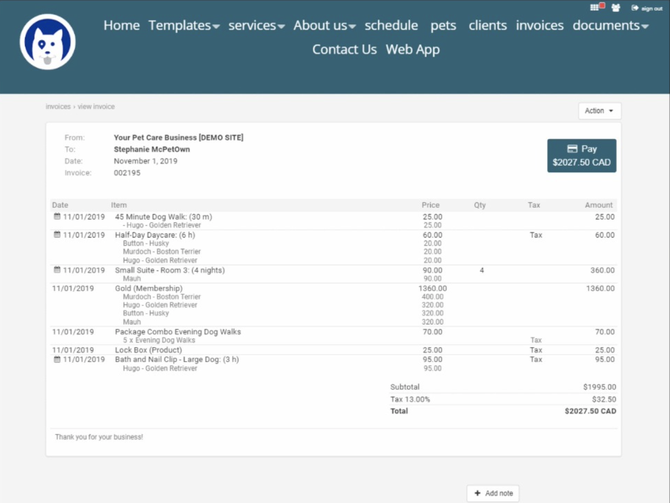 Easy Busy Pets invoice management