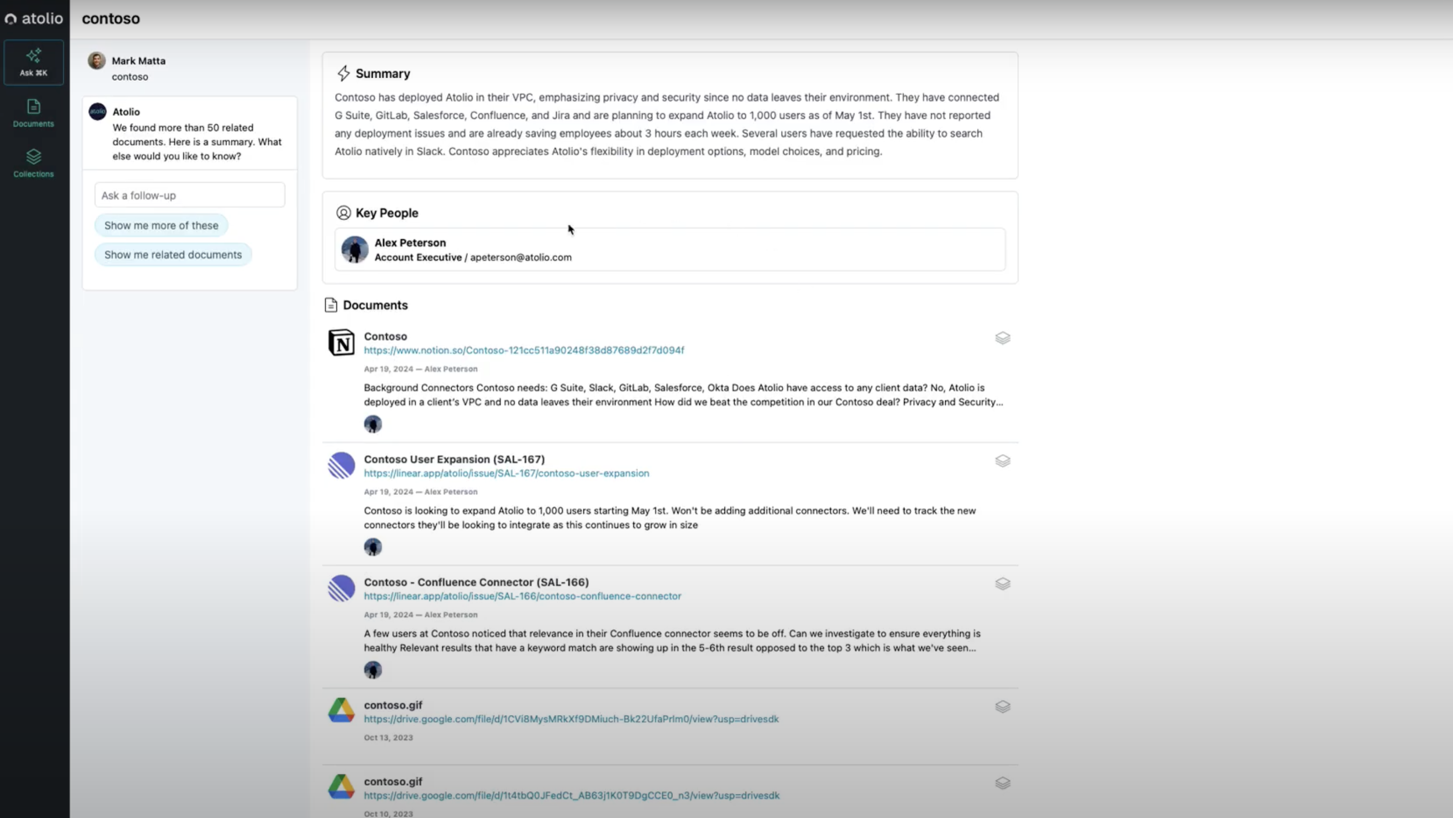 Atolio screenshot: Atolio search
