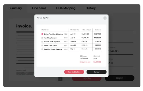 DigiPay screenshot: Save time and money on invoices with DigiPay by Otelier. Create automated invoice approval workflows that fit your hotels' specific needs and track invoice approval statuses, all in one place.