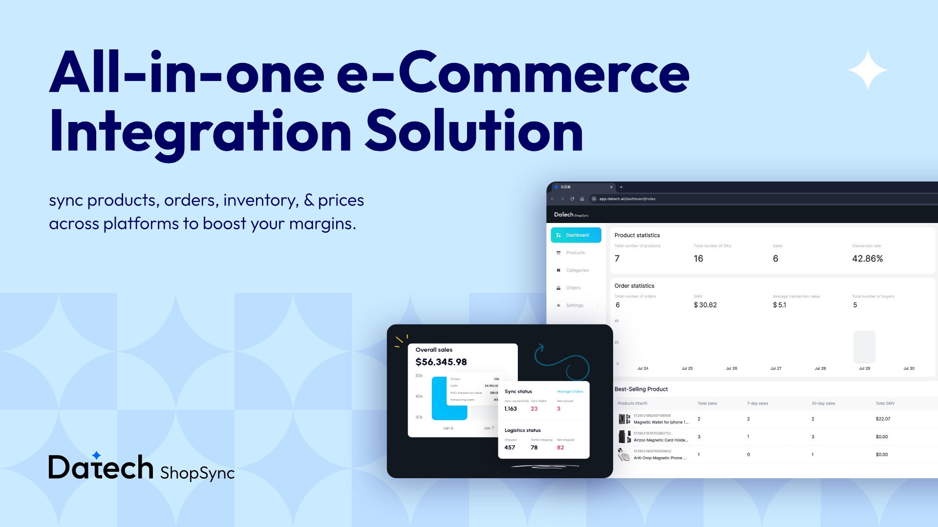 Datech ShopSync screenshot: All-in-one e-Commerce Integration Solution
sync products, orders, inventory, & prices across platforms to boost your margins.